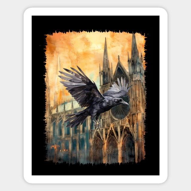 The Raven and the Cathedral Sticker by Pixelchicken